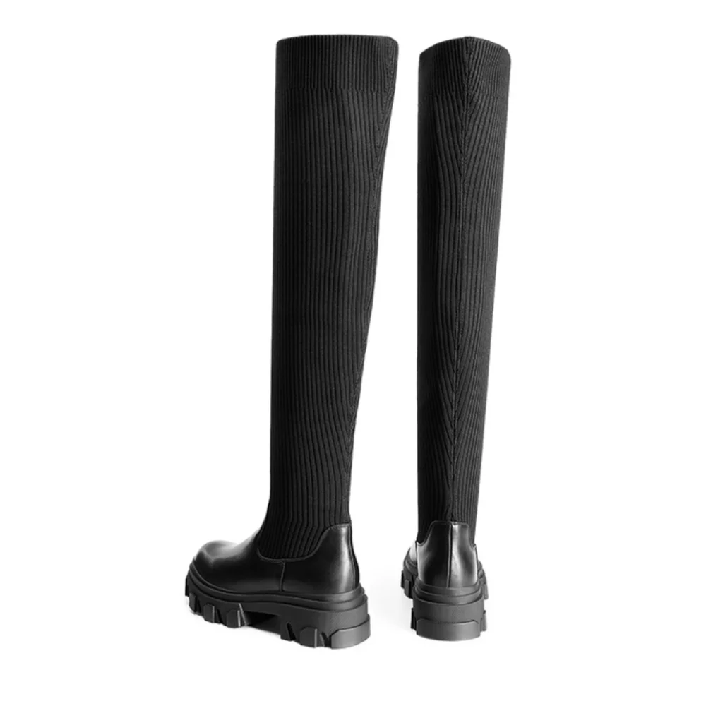 DREAM PAIRS Knitted Lug Sole Over-The-Knee Boots - Picture 2 of 12